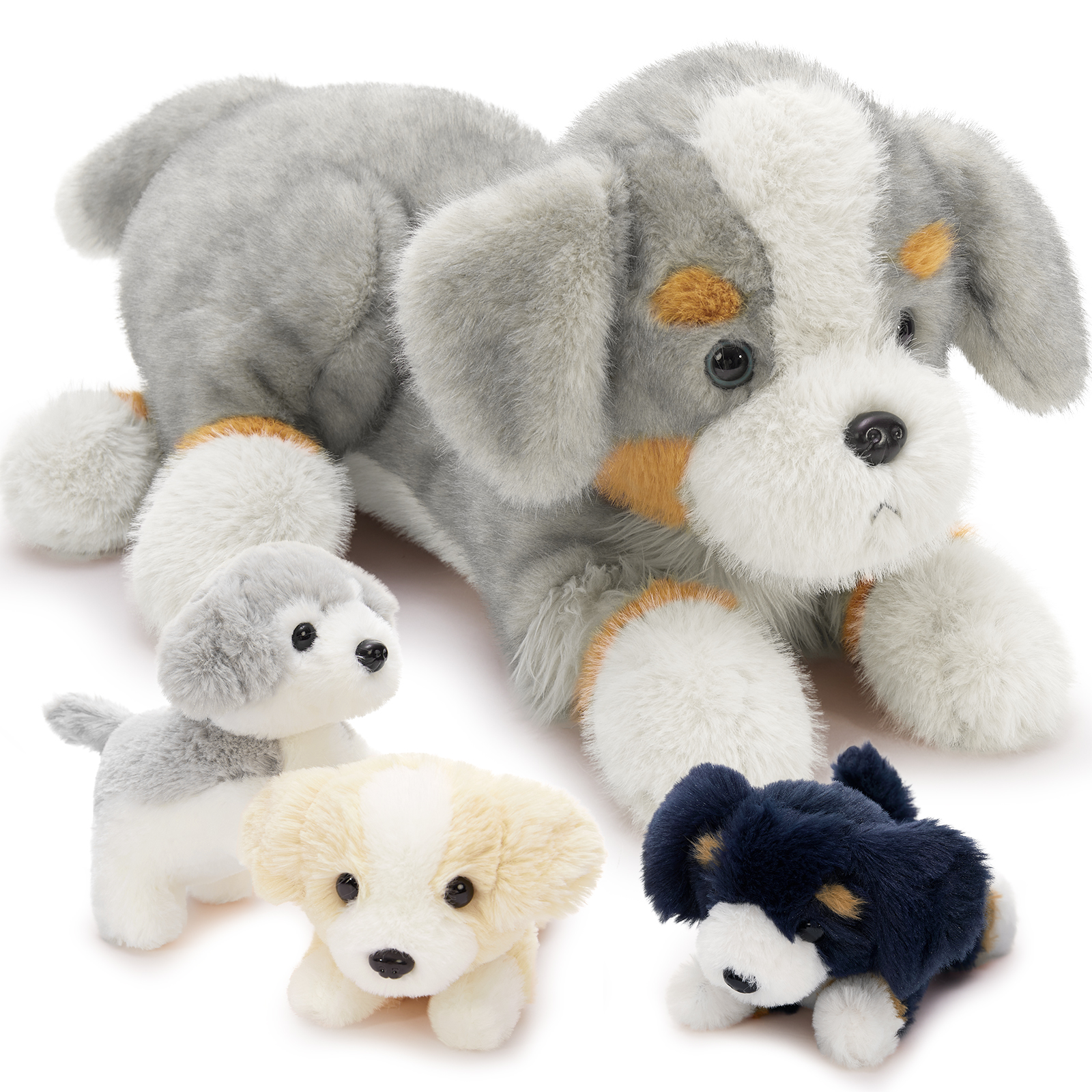Personalized MorisMos Grey Super Soft Border Collie Plush Toy Family Set Stuffed Animal Dog Plushies for Kid Birthday Party Gift
