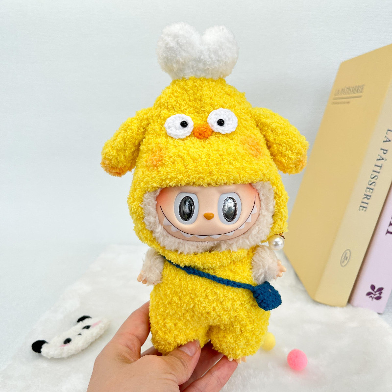 Labubu 17cm Chicken Leg Vinyl Doll with Hand-Crocheted Rab Cloth Porcelain & Plush Great Decoration Accessories